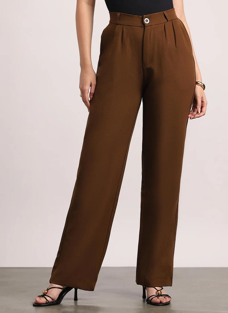 Urbano Fashion Women's Mocha Brown Loose Baggy Fit Solid Korean Pants Stretchable